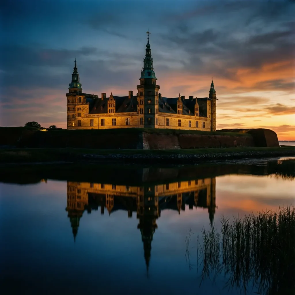 Majestic Kronborg Castle overlooking the Øresund Strait in Helsingør, Denmark.